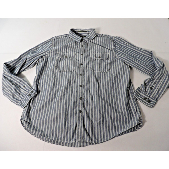 Eddie Bauer Mens Shirt XXLT Tall Oxford Blue White Stripe Classic Fit 90s Dad - Picture 1 of 12